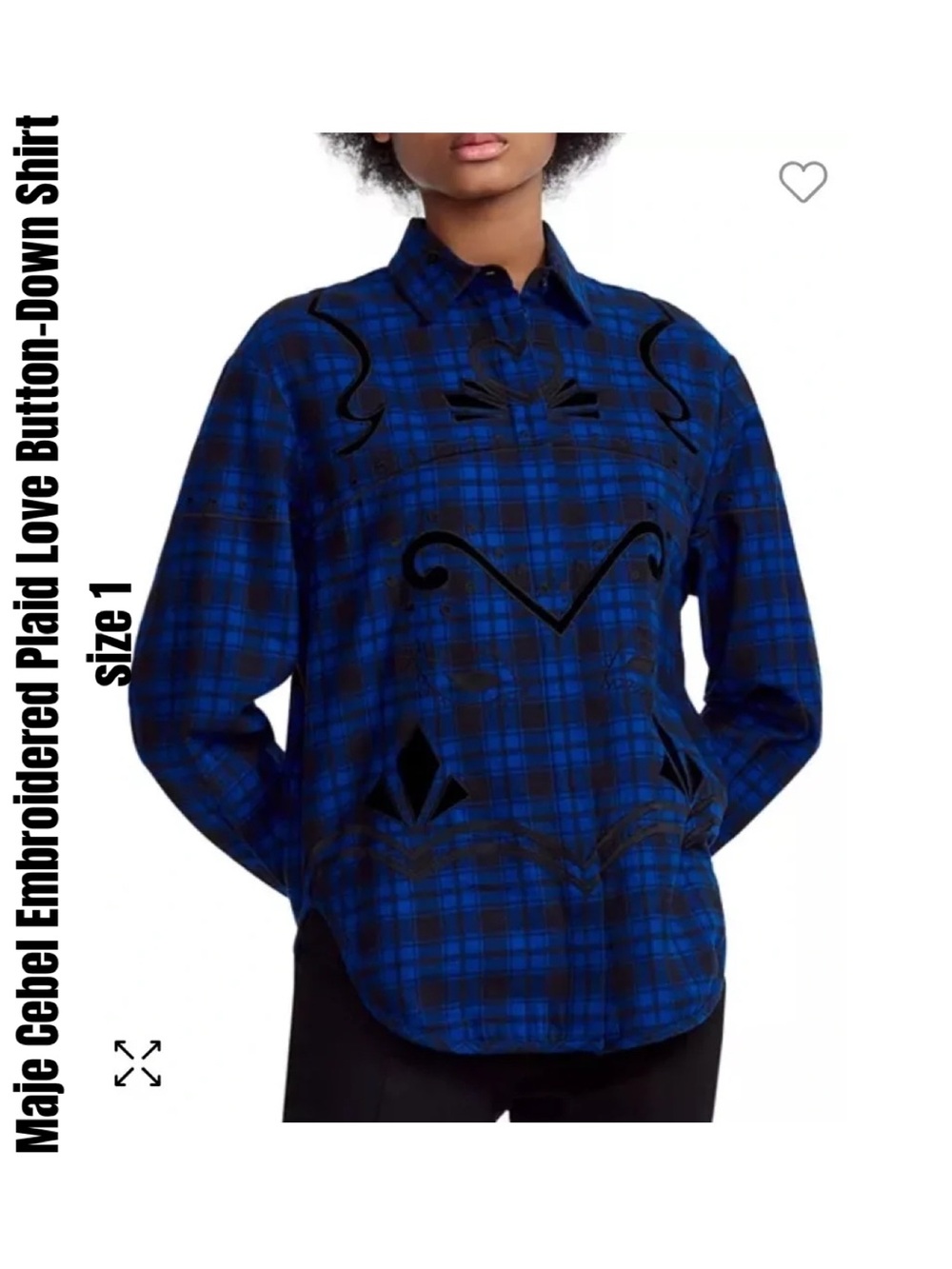 Maje Cebel Embroidered Plaid Love Button-Down Shirt size 1